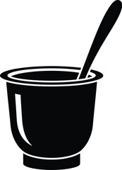 Black mate cup with bombilla minimalist design on transparent background silhouette