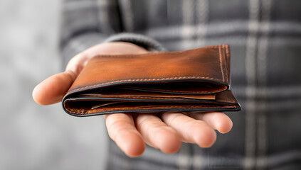 Empty Leather Wallet in Hand
