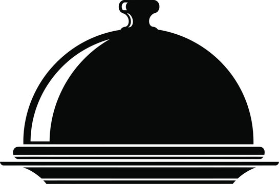 Black food cloche with plate elegant kitchenware design on transparent background silhouette