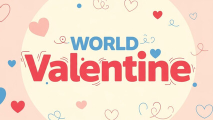 World Valentines Day celebration text with hearts and swirls romantic concept for greeting cards and social media