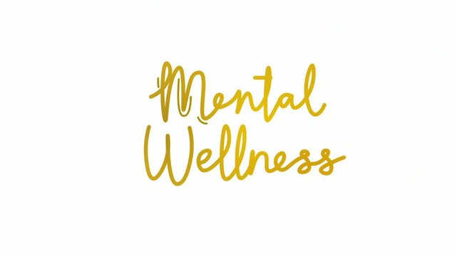 Mental Wellness One line continuous animated typography intro outro animation video, hand drawn calligraphy lettering monoline vintage text on background, hand drawing gold golden type on white backdr