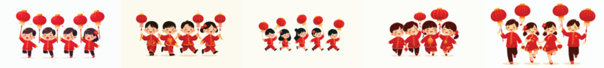 vector of children walking with lanterns at Chinese New Year celebrations