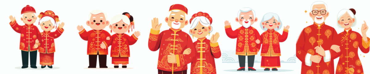 vector of a old couple celebrating Chinese New Year