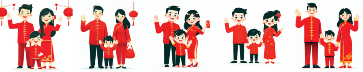 vector of a small family celebrating Chinese New Year