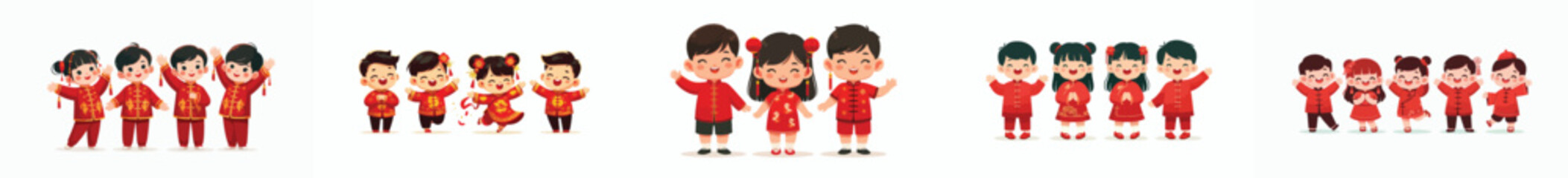 vector of happy children raising their hands celebrating Chinese New Year