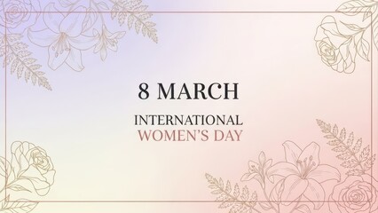 International women's day banner with elegant flower illustrations, celebrate women's day, march 8 event