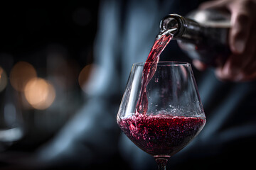 Pouring Red Wine into Glass with Elegant Blurred Background