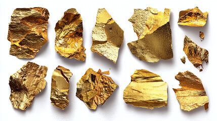 A collection of raw golden ore stones, with a rustic look and natural formations