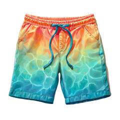 Bright orange casual swim shorts with elastic waist and relaxed summer look isolated on a white or transparent background