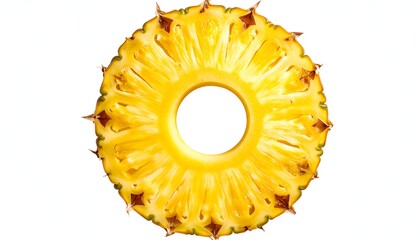 Bright, cross-section of a pineapple slice with white backdrop