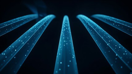 Abstract depiction of glowing blue light streaks converging towards a vanishing point creating a futuristic and dynamic visual effect high quality