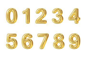 Numbers 123 gold balloon isolated on white background. Glossy 3D numeral for birthday, anniversary, celebration, luxury events, festive party decorations, and modern design concepts © Wiwi