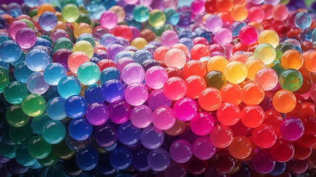 a vibrant and colorful close up view of numerous gel beads showcasing a spectrum of hues and textures high quality professional