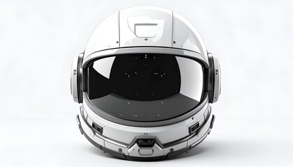 Shiny, white astronaut helmet with dark visor and a starry interior