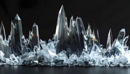 Crystalline formation with charts visible through the transparent peaks