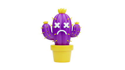 Sad Purple Cactus with Yellow Spines and Flowers
