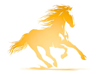 Stylized golden horse silhouette running with flowing mane expressing power and freedom isolated on a white or transparent background