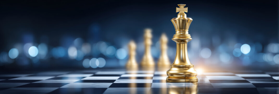 Golden king chess piece symbolizing successful business strategy leadership and power concept