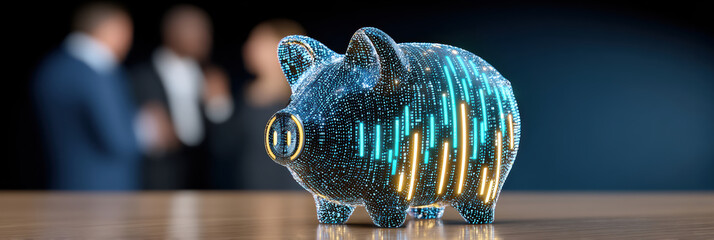 Glowing financial graph on piggy bank representing smart business investment and wealth