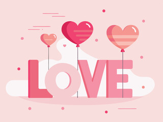 Sweet Pink Love Lettering with Heart Balloons