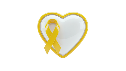 Yellow Ribbon on a White Heart with Yellow Outline