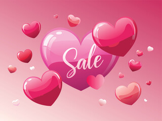 Valentine's Day Sale with Glossy Pink Hearts