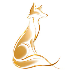 Artistic golden fox figure with soft highlights and sculptural abstract curves isolated on a white or transparent background