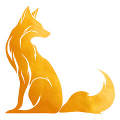 Textured golden fox illustration with warm tones and minimalist carved style isolated on a white or transparent background