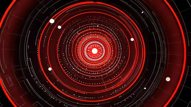 Abstract circular pattern with dynamic red and white elements, creating a sense of depth and motion