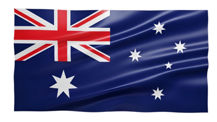 Waving Australian Flag with Union Jack and Stars on Blue Background 1