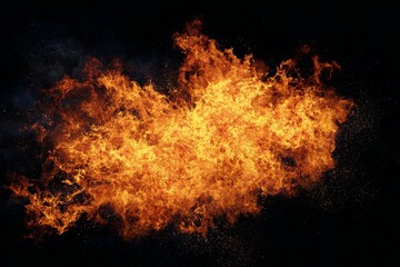 Vibrant fire burst effect, concentrated orange and yellow flames, vfx render, isolated on black, loopable asset, high resolution,