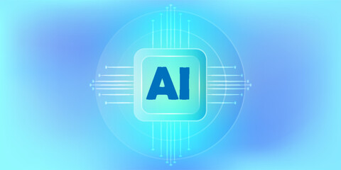 Naklejka premium Artificial intelligence concept with AI chip icons and digital connections on a futuristic blue background.