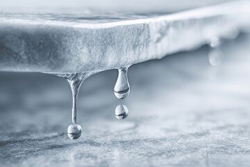 A clean, long exposure shot of the clean, fluid movement of water drops (smooth blur) sliding down a perfectly vertical marble slab, freshness, pure energy, cinematic lig