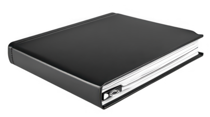 Black Leather Ring Binder Folder Isolated on White Background
