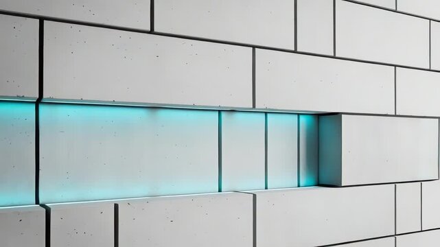 Sleek Architectural Concrete Wall Cyan Light Slot Minimal Animation. Perfect for corporate presentations futuristic technology concepts or minimalist design projects.