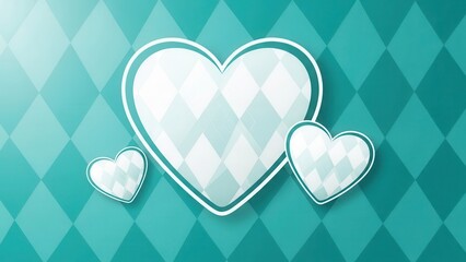 white hearts on teal diamond pattern background