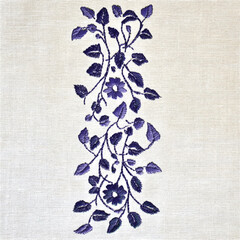 Elegant Purple Floral Vine Embroidery on Fabric