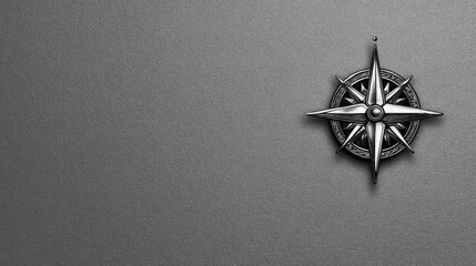 Metallic compass on gray background, travel and direction concept