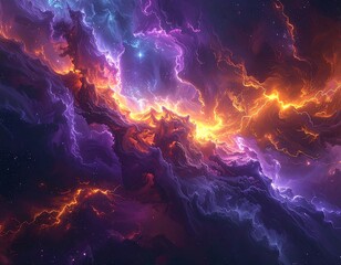 Vivid cosmic display of nebula swirling with fiery and ethereal hues