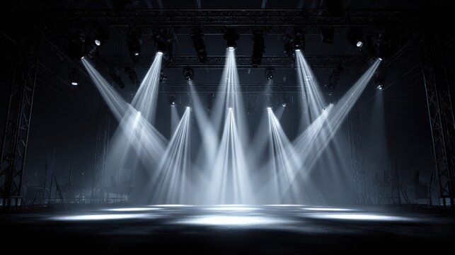 Realistic Indoor Theater Stage with Converging Spotlights