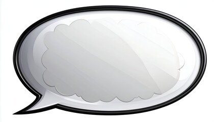 Glossy cloud-shaped speech bubble with a black outline, white background