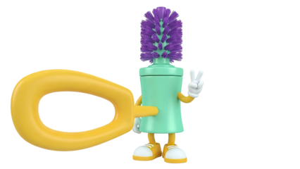 Toilet Brush Character Making Peace Sign