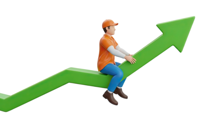 Man riding a green upward-trending arrow