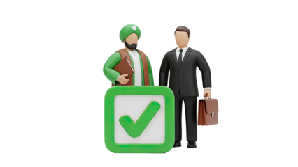 Two businessmen with checkmark icon, diverse representation
