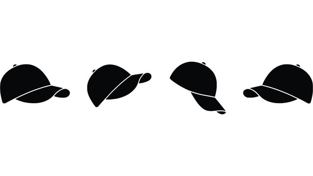 Four black baseball caps in different angles