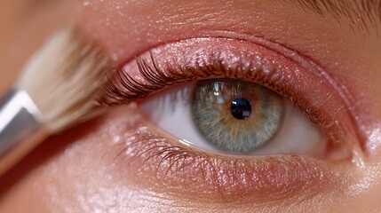 Fototapeta premium Ultra-Photorealistic Macro Beauty Shot of Eye with Makeup Brush