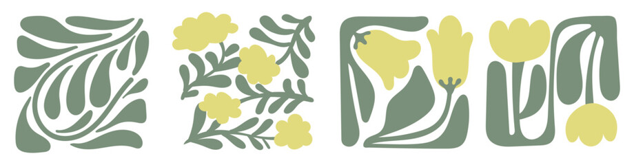 Soft Pastel Floral Tile Collection in Flat Decorative Style