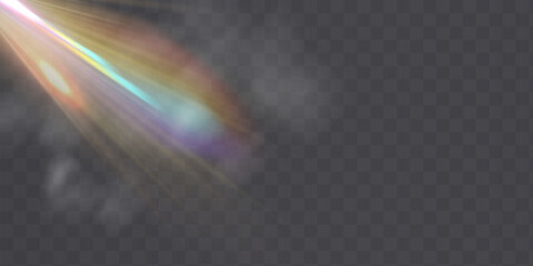 Sun glow warm rays light effect. Bright light source with glare and shimmer of warm rays