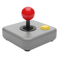 Modern game controller with red joystick, isolated on transparent background