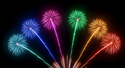 Vibrant colorful fireworks exploding in the night sky during a celebration